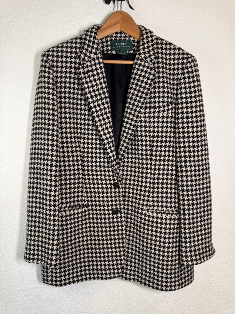 Ralph Lauren Black & White Houndstooth Tailored Blazer 100% Wool